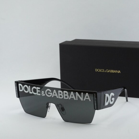 Dolce & Gabbana DG2233 01/87 Shield Sunglasses - Black/Grey - Picture 2 of 10